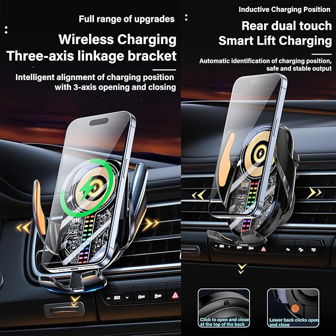 Wireless Car Charger, Cell Phone Car Mount 15W Fast Charging Auto Clamping - Image 10