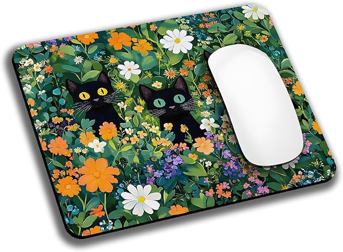 Cute Flowers Black Cats Mouse Pads by EASTSMOOTH