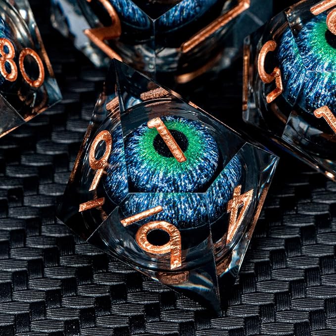 ARUOHHA DND Dragons Eye Dice Liquid Core Blue Green Resin Sharp Edged Dice Set - Image 5