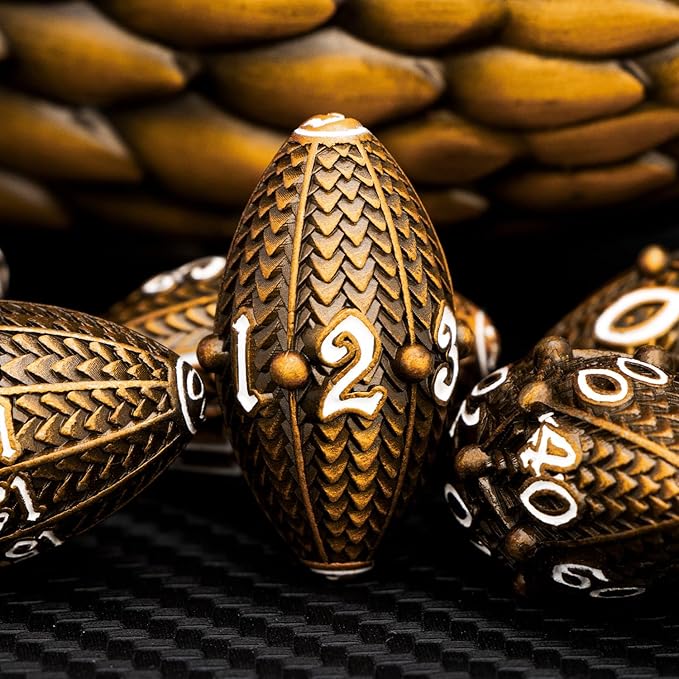ARUOHHA DND Metal Dice Antique Gold Dragon Egg Dice - Image 3
