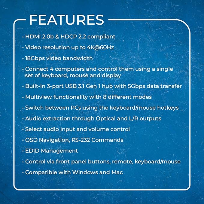 OREI 4x1 KVM HDMI Seamless Switch Multiviewer, Share Multiple Devices, Gaming - Image 6
