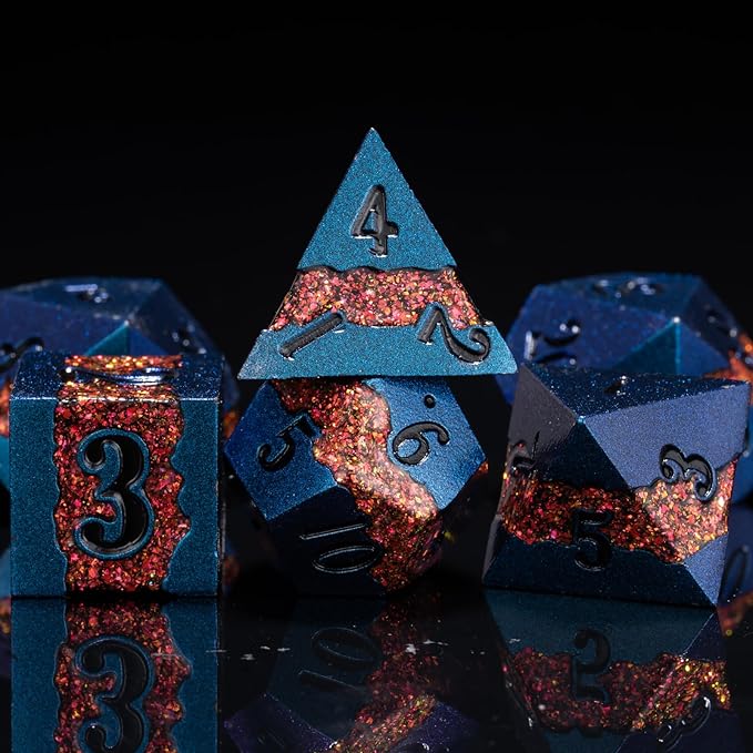 Large Stripe Metal Dice DND, Metallic Solid Crack Glittrer Dice Set - Image 2