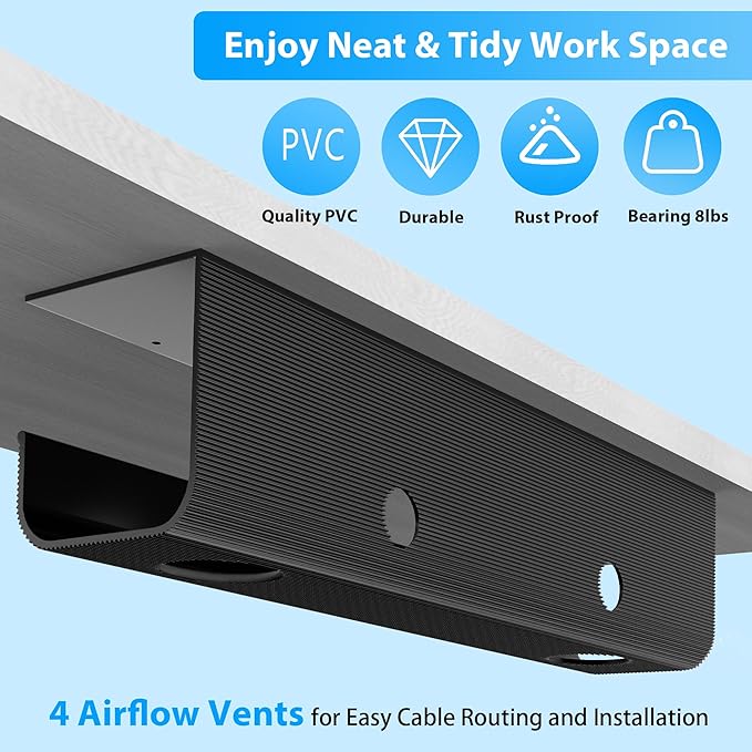 ZhiYo 2 Pack Large Capacity Cable Management Tray 31.5in, Thick PVC Under Desk - Image 4