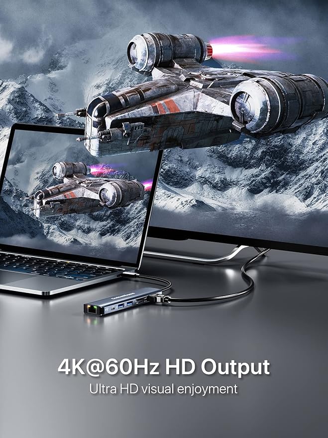 USB C Hub Ethernet, DockteckExpand 7-in-1 Multiport Adapter Type C to 4K@60Hz - Image 3