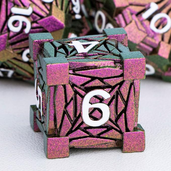 7PCS Metal DND Dice Set with Box, Debris RPG Red D and D Dice - Image 3