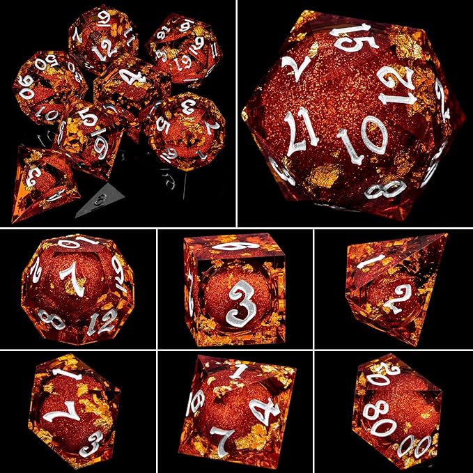 ARUOHHA Liquid Core DND Dice Set, RPG Silver Numbers Red Dungeons Polyhedral - Image 6
