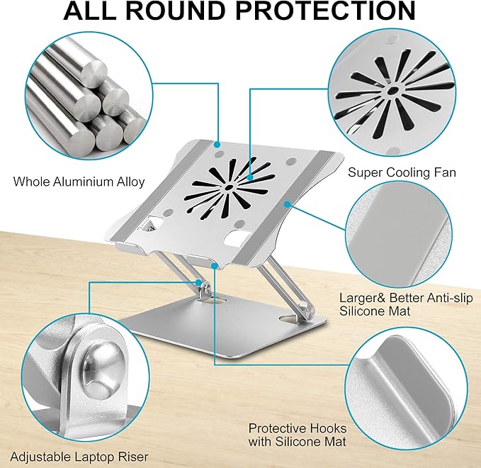Adjustable Laptop Stand with Cooling Fan, Aluminium Alloy Multi-Angle Computer - Image 3