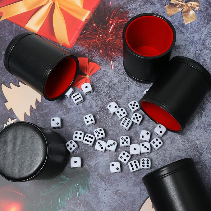 Leatherette Dice Cup Set Red Felt Lined Shaker - Image 6
