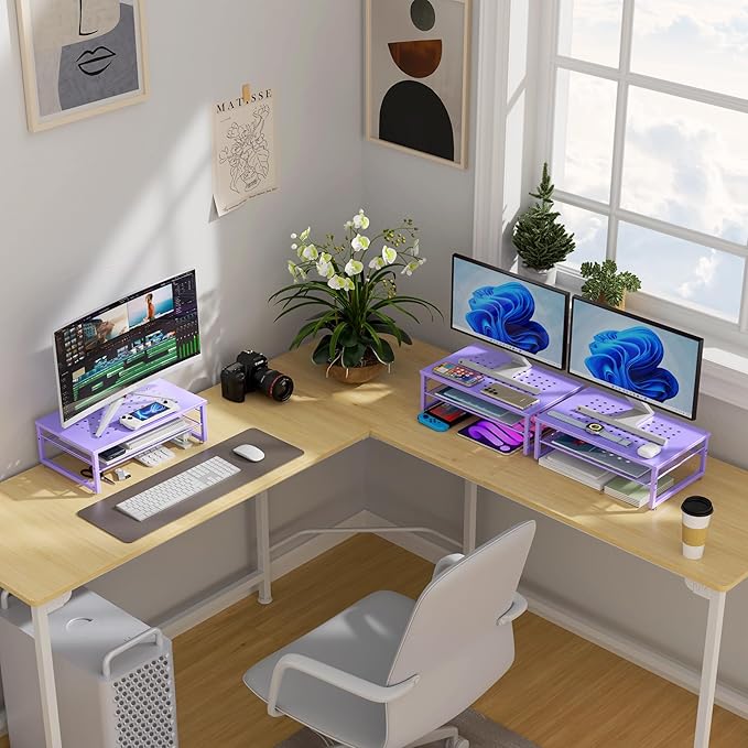 gianotter 2-Tier Metal Monitor Stand Riser, Office Desk Storage Organizer - Image 7