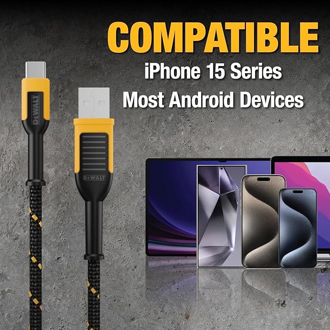 DEWALT Heavy Duty USB to USB C Cable, Jobsite Type C Cable, High Speed USBA to - Image 7