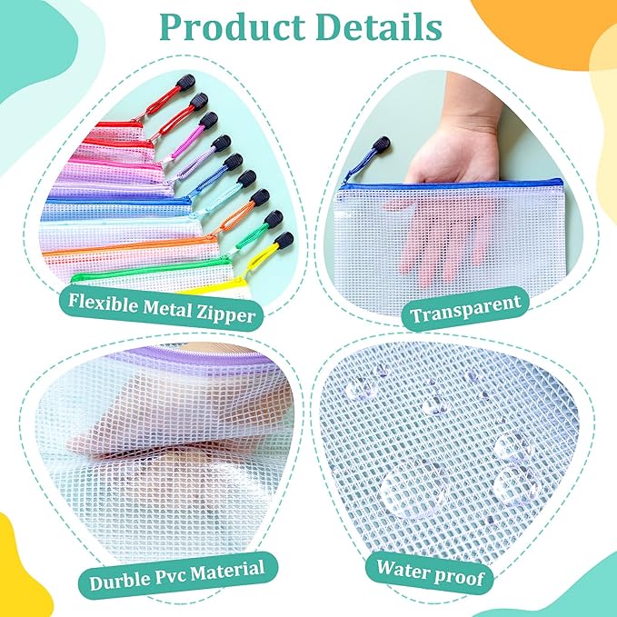 10pcs Mesh Zipper Pouch Bags, 10 Sizes Zipper Bags - Image 5