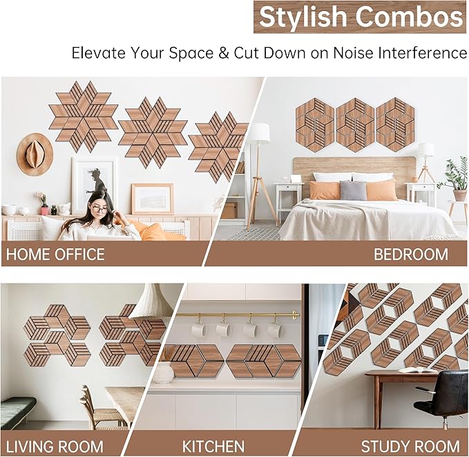 Mollywell Hexagon Acoustic Panels, Walnut TH4, 12 Pack |Wood Veneer|High - Image 5