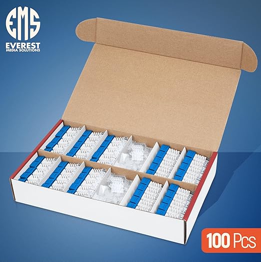 Everest 45° Angled RJ45 Cat6A Keystone Jacks 100-Pack in Blue - Image 2