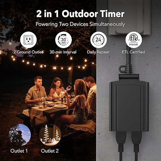 BN-LINK 24 Hour Heavy Duty Mechanical Timer, Outdoor Timer Outlet Waterproof - Image 4