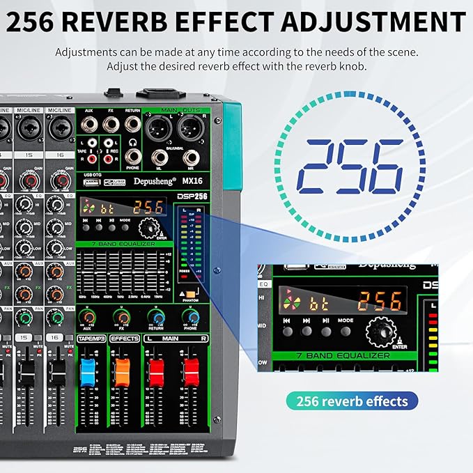 Depusheng MX16 16 Channel Sound Mixer Audio Mixing Console 48V 256DSP - Image 3