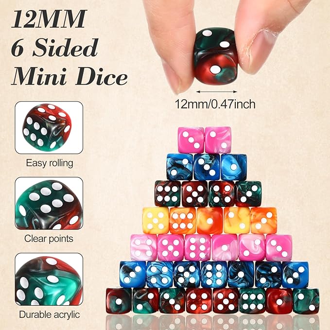 144 Pieces 12mm 6 Sided Mini Dice Set - Image 2