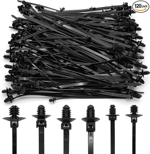 120 Pcs Push Mount Cable Ties Assorted Sizes, 6-Types Snap in Zip Ties Self by Unknown