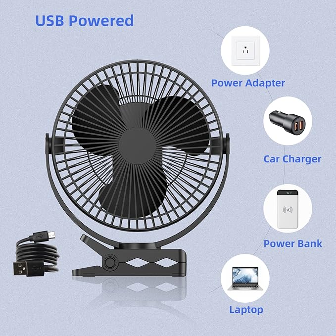 ATEngeus USB Desk Fan, Rechargeable Portable Fan, 8-Inch Clip on Fan, 10000mAh - Image 10