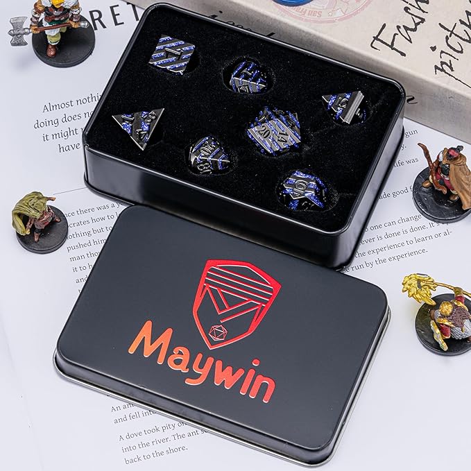Anitque Metal Dice D&D, Metal Glitter Stripe Dice 7pcs Set - Image 8