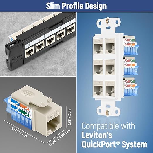 Everest 45° Angled RJ45 Cat5e Keystone Jacks 50-Pack in Light Almond - Image 7