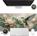 Desk Pad, Elegant Hummingbird Desk Mat, Oil Painting Flowers and Leaves Large by KOAIWPAE