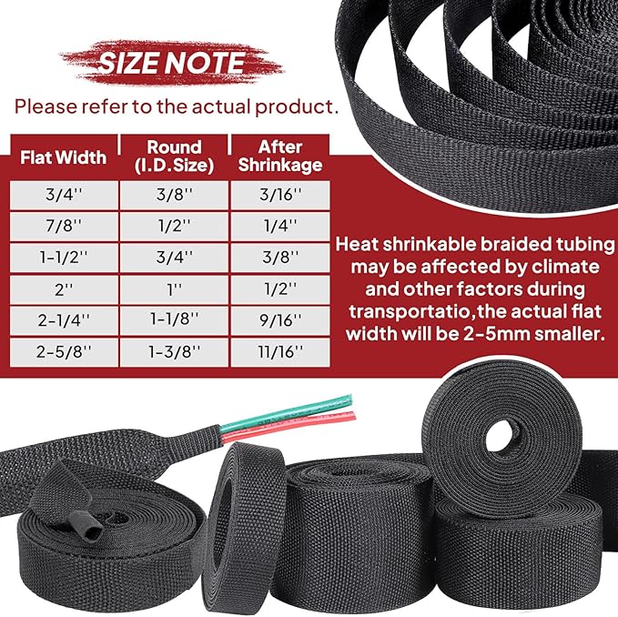 Heat Shrink Wire Loom 2:1 Shrinkable Braided Cable Sleeve 1/2 Inch ID-46ft - Image 3