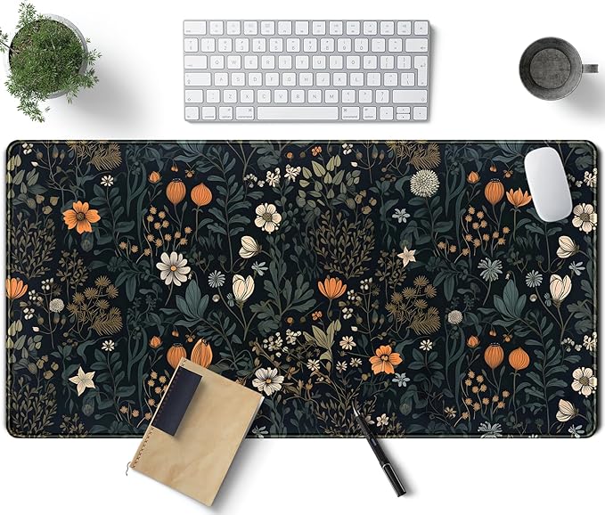 Cute Dark Floral Desk Mat Vintage Flowers Plant Mouse Pad XXL Large Extended by TENG+DA+QING