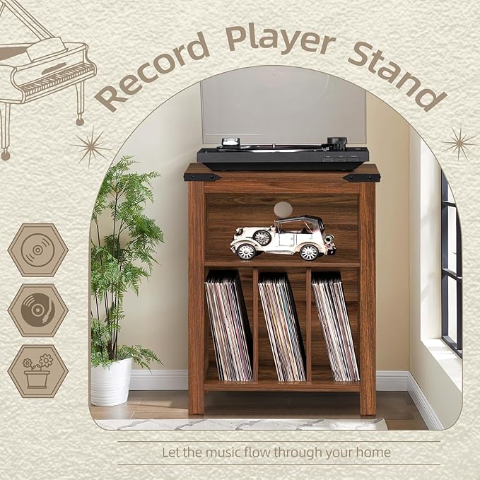 Record Player Stand with Vinyl Record Storage Holds up to 160 Albums, Large - Image 4