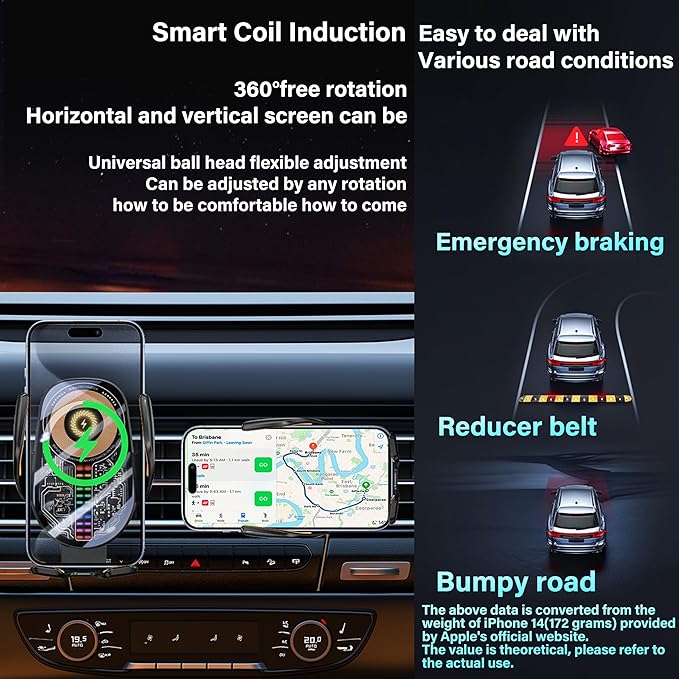 Wireless Car Charger, Cell Phone Car Mount 15W Fast Charging Auto Clamping - Image 14