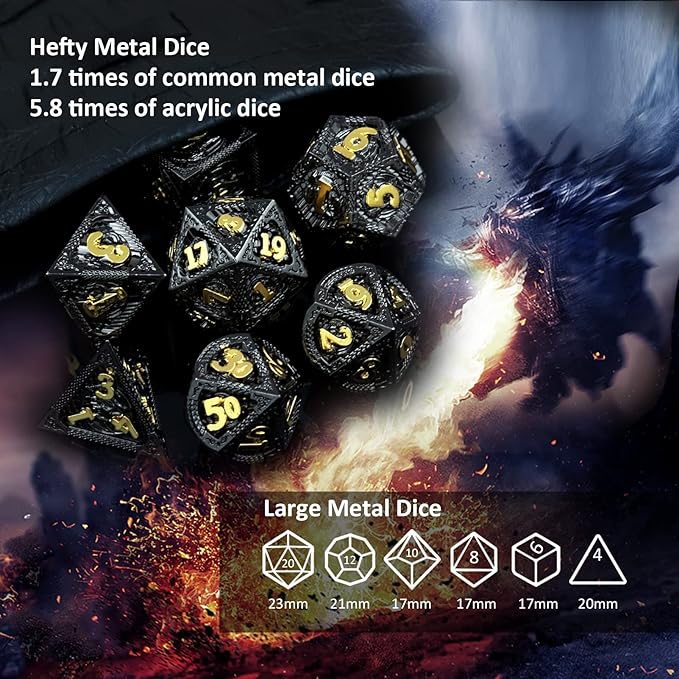 Haxtec Metal DND Dice Set Black Gold Metal D&D Dice - Image 6