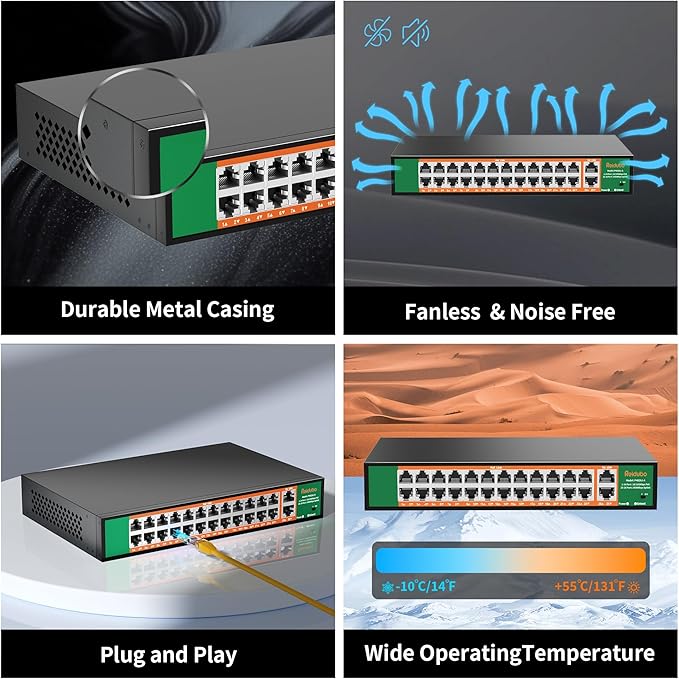 24 Port PoE Switch with 2 Gigabit Ethernet Uplink Port, Support IEEE802.3af/at - Image 6