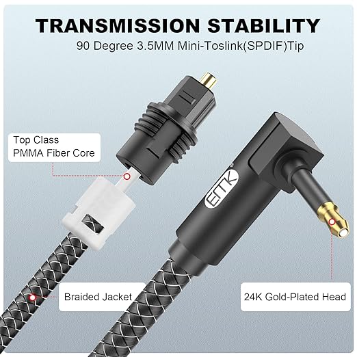 EMK Premium 90° Right-Angle Mini Toslink Cable - Image 5