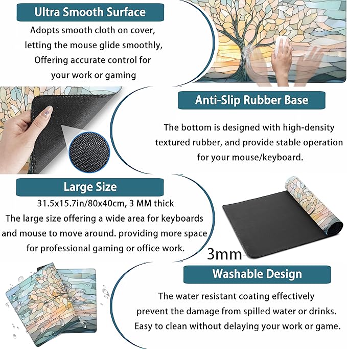 Desk Mat Cute Tree of Life Mouse Pad Gaming XXL Large Extended Desk Matt - Image 3