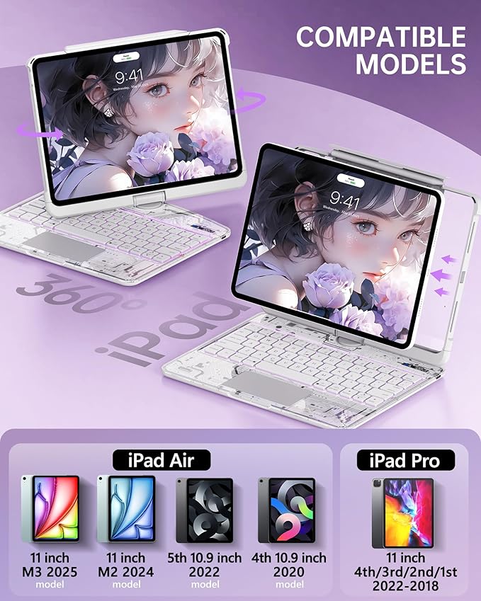 Intermerge Clear Keyboard Case for iPad Air 11", Air 5th/4th, Pro 11" 2022-2018 - Image 2