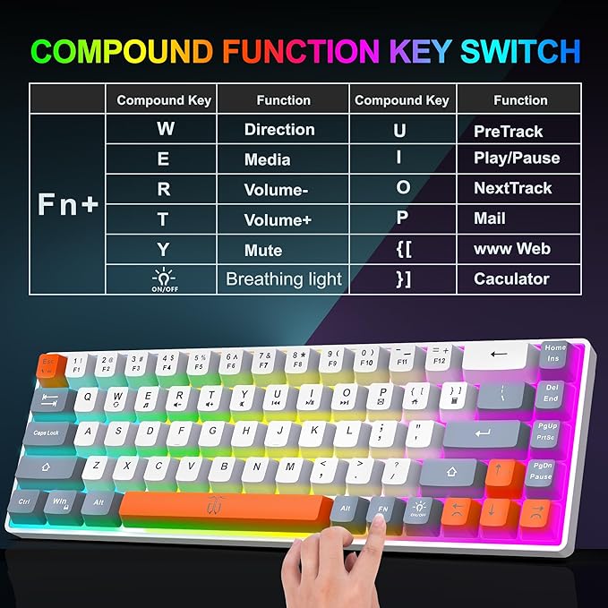 Snpurdiri 60% Wireless Gaming Keyboard and Mouse Combo, Rainbow Backlit - Image 8