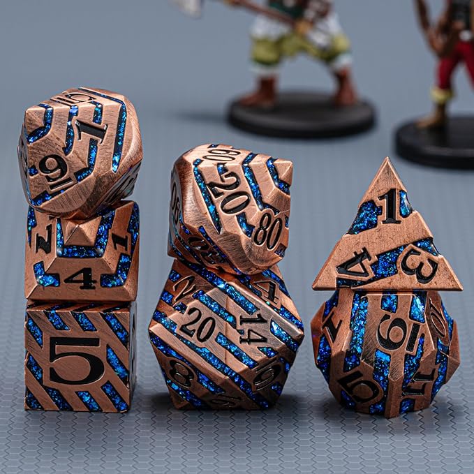 Metallic Glitter Stripes D&D Dice Set, DND Metal Dice - Image 5