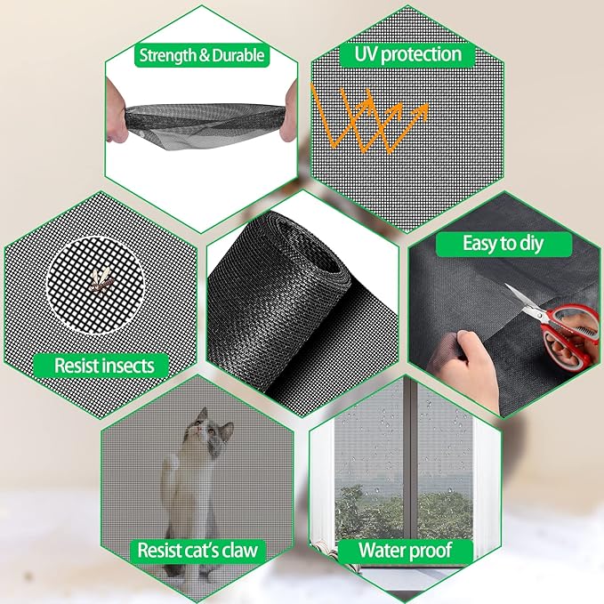 QWR Pet Proof Window Screens and Screen Door Replacement Kit, Patio and Windows. - Image 5