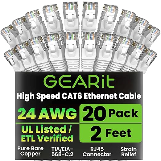 GearIT Cat 6 Ethernet Cable Cat6 Network Patch, Snagless Cord, Internet by GEARit