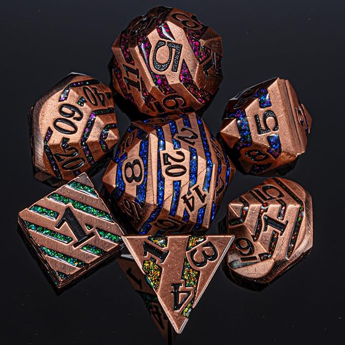 Metallic Glitter Stripes D&D, DND Metal Dice - Image 8