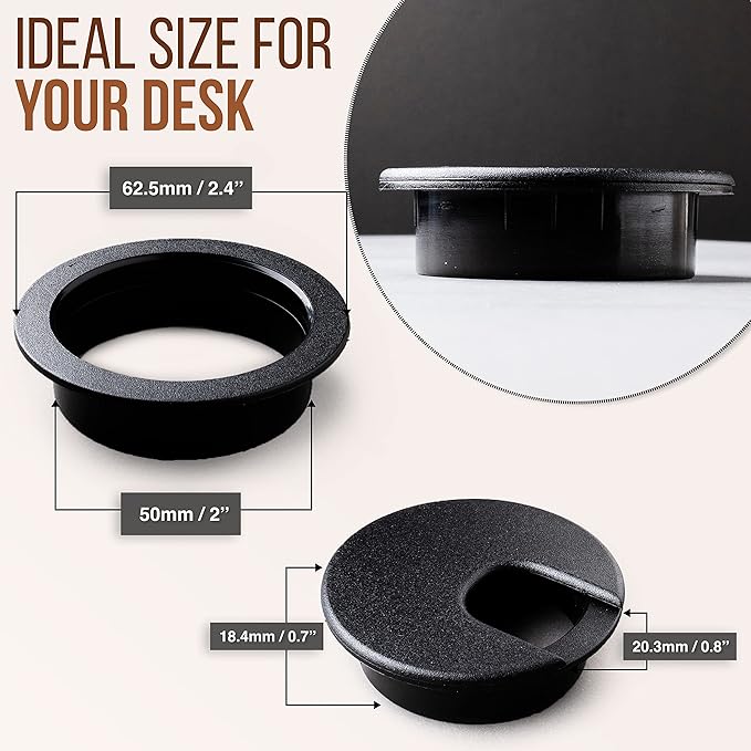 MAHDPRO Desk Grommet 2 Inch Pack of 5-Black ABS Plastic Cable Hole Cover to - Image 2