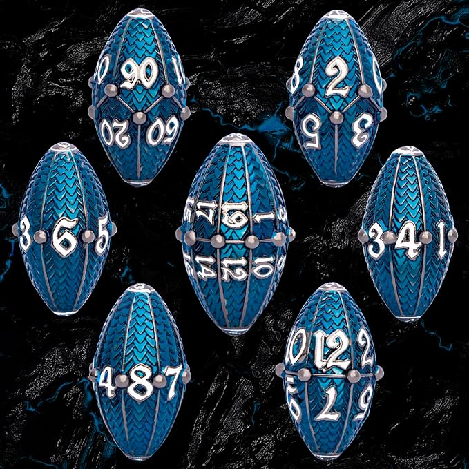 ARUOHHA DND Metal Dice Black Blue Dragons Egg Dice - Image 2