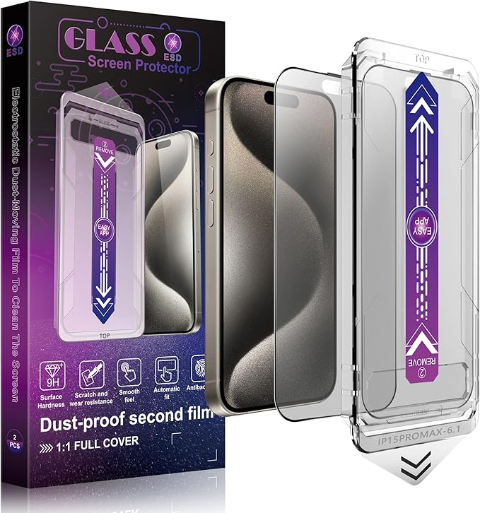 2 Pack Matte Screen Protector for iPhone 15 Pro Max 6.7-Inch Auto Dust Removal by SHANG+PIN+JIA