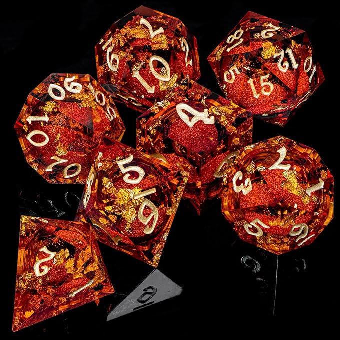 ARUOHHA Liquid Core DND Dice Set, RPG Golden Numbers Red Dungeons Polyhedral - Image 5