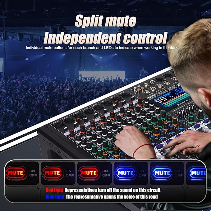 GF12 Multifunction 12 Channel Audio Mixer Stage Performance Mixer Isolated - Image 8