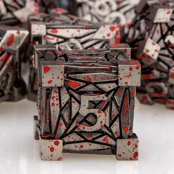 7PCS Metal DND Dice Set with Box, Debris RPG Blood Spatter D and D Dice - Image 3