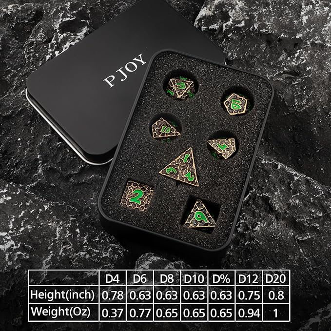PJOY Metal Dice Set D&D for Dungeons and Dragons Green Metal Druid DND Dice - Image 6