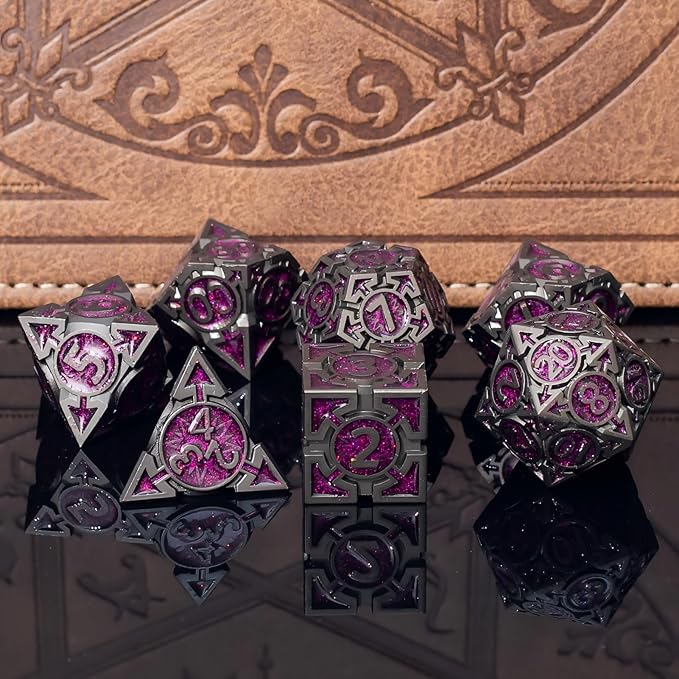 Purple Black Nickel Finish Heavy Metal DND Dice Set - Image 2