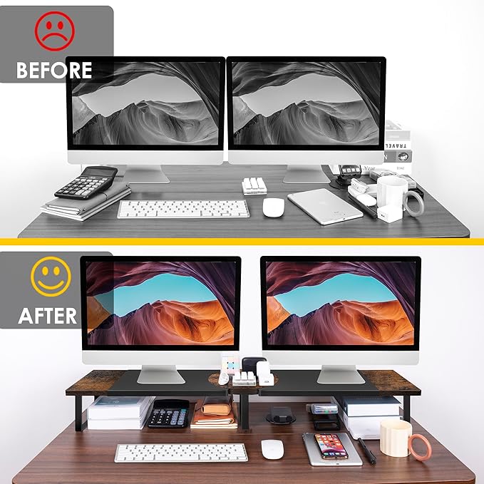 Dual Monitor Riser Stand For Desk, Adjustable Computer Monitor Stand For 2 - Image 5