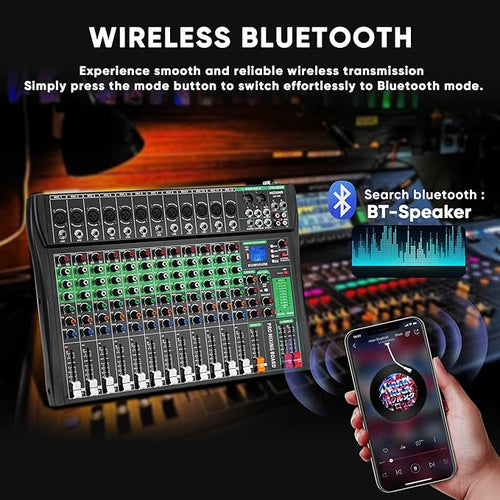 12 Channel Audio Mixer, Professional DJ Mixer Board Sound Music Mixing Console - Image 2