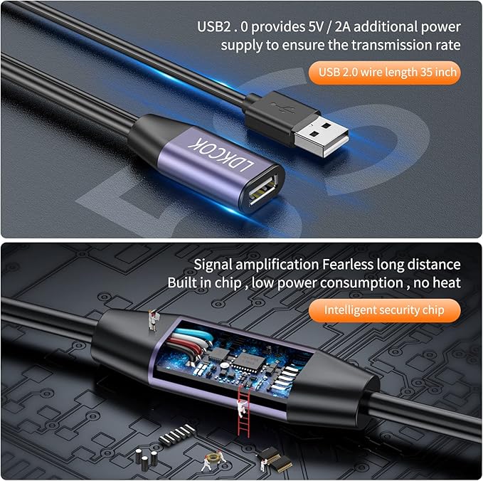 LDKCOK USB 2.0 Type A Male to A Female Active Repeater Extension Cable 50ft - Image 3